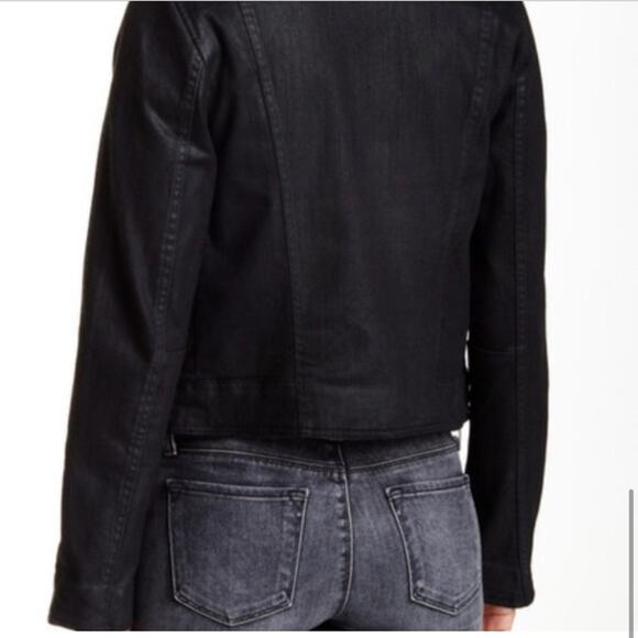 Free People Black Waxed Denim Drape Front Jacket - Picture 3 of 6